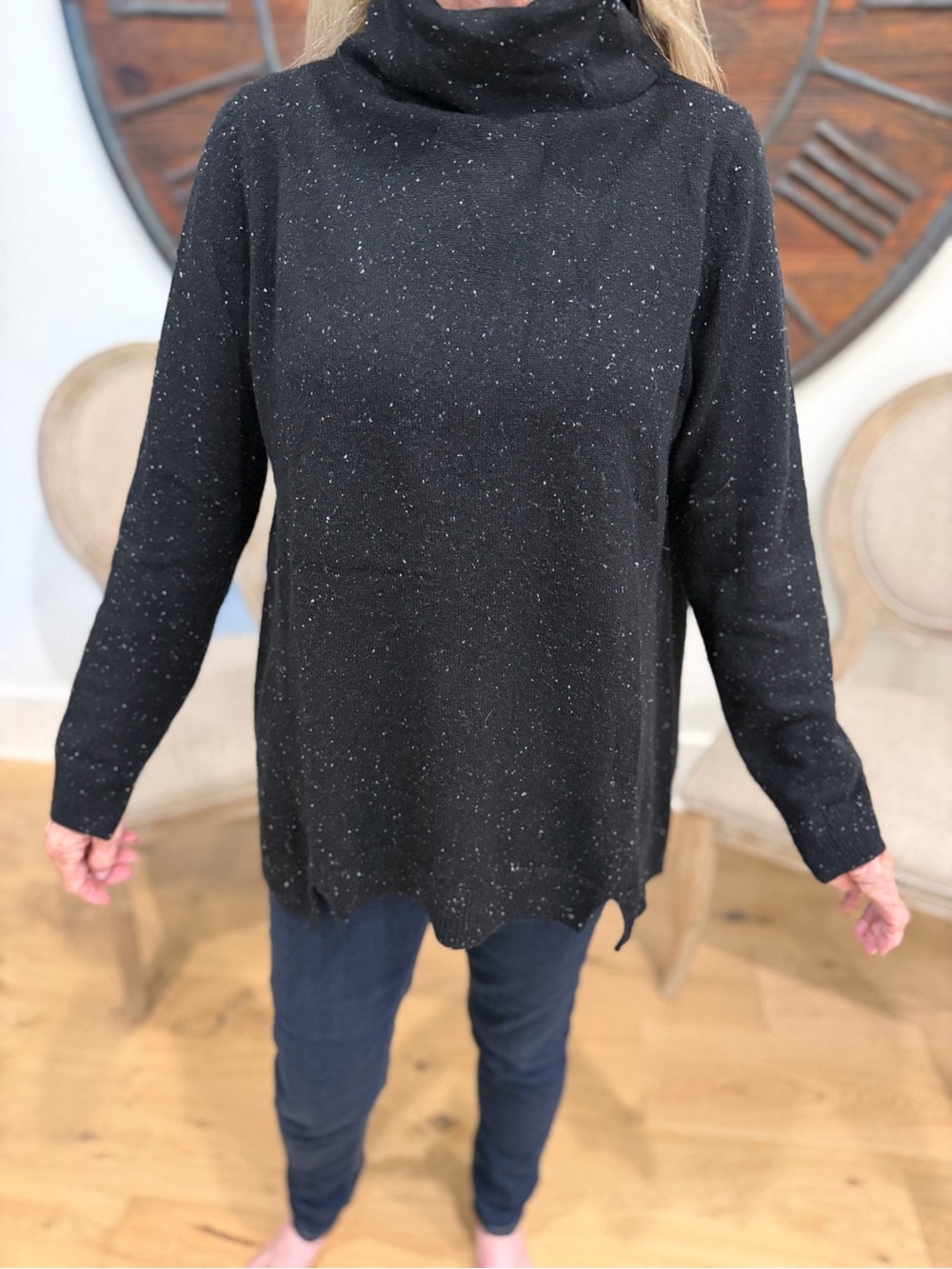 Margaret O'Leary Black Speckled Cowl Neck Sweater